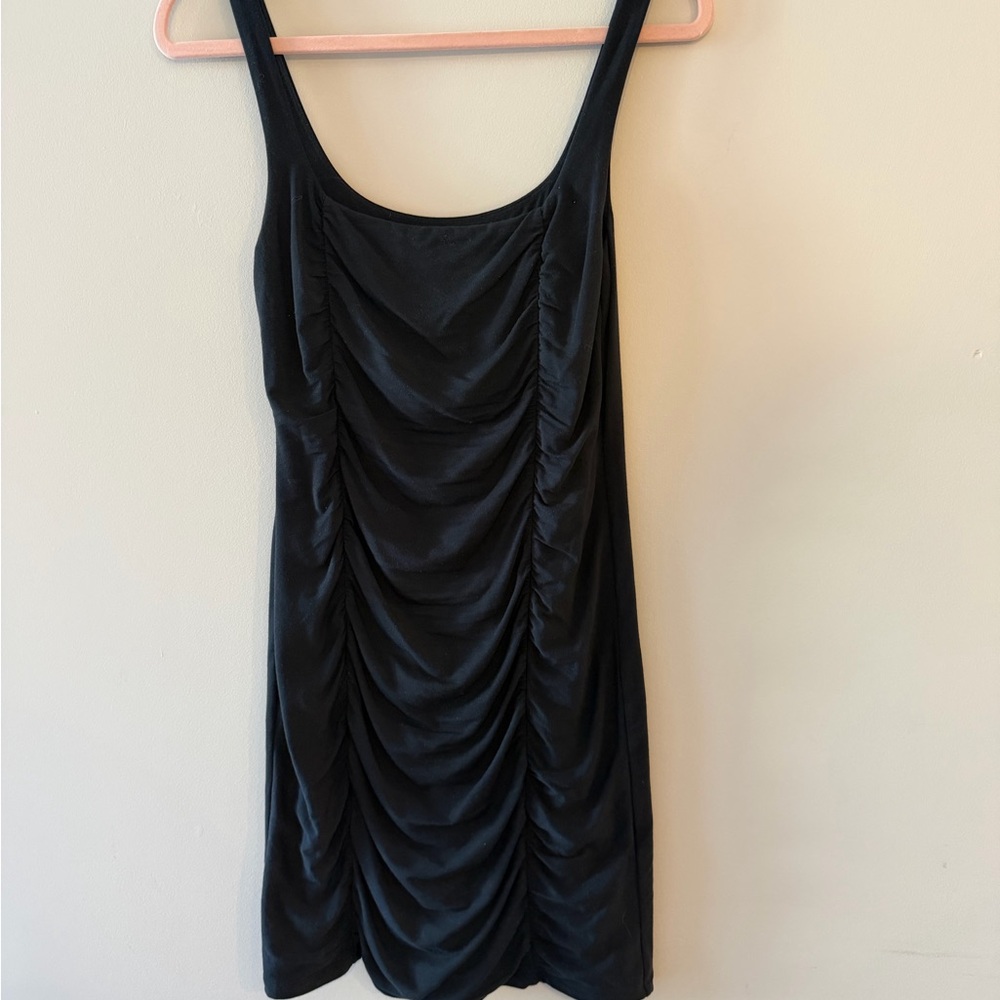 Wilfred Black Ruched Tank Dress with Scoop Neck